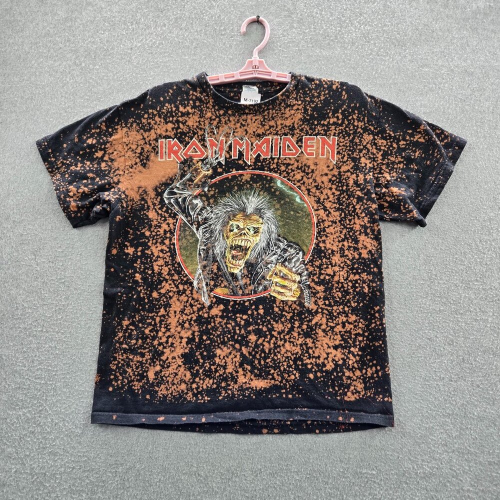 VINTAGE Iron Maiden‎ Men Shirt L Black Graphic Acid Splatter Band Tee Y2K